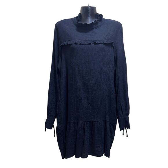 Lola May Black Dress 12 Long Sleeve High Collar Tunic Style Semi Sheer Unlined - Picture 2 of 8